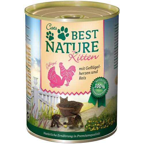 Best Nature Varčno pakiranje Kitten 12 x 400 g - Perutninska srca in riž Slike