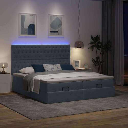 vidaXL Otomanski posteljni okvir z vzmetnicami siv 180x200cm žamet Cene