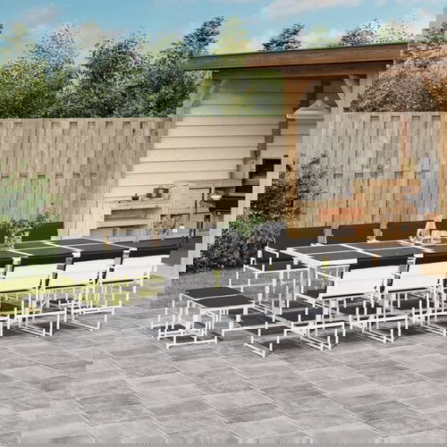 The Living Store Vrtna jedilna garnitura 15-delna z blazinami bel tekstilen - Vrtna Jedilna Garnitura, (21672001) Cene