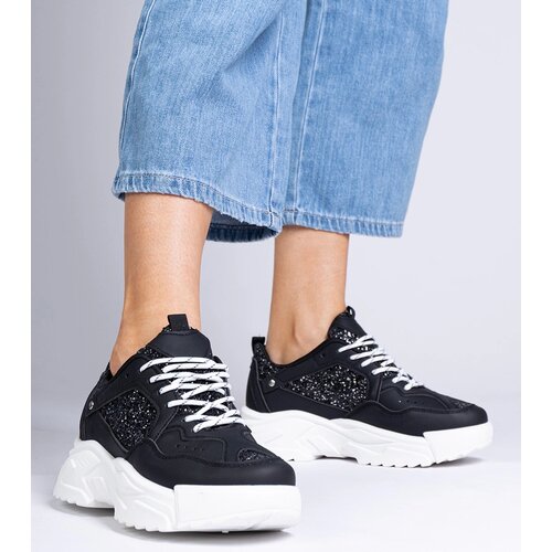 Gemre Caraballo women&amp;#039;s black sneakers with glitter inserts Slike