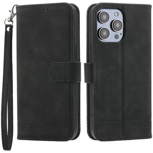 INORCO DIERFENG DF-03 ovitek za telefon z vtisnjenimi linijami za iPhone 14 Pro, PU usnjeni ovitek za stojalo za denarnico z magnetno zaponko, (22035708) Slike