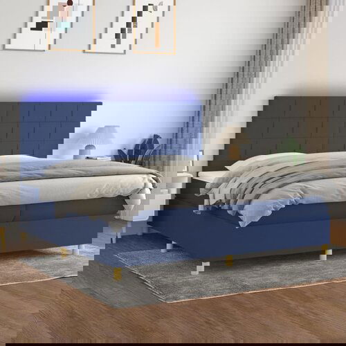 vidaXL Box spring postelja z vzmetnico LED modra 200x200 cm blago Cene