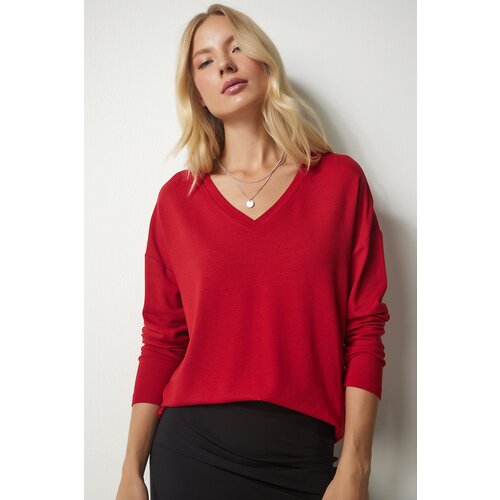 Happiness İstanbul Women's Red V-Neck Knitwear Blouse Slike