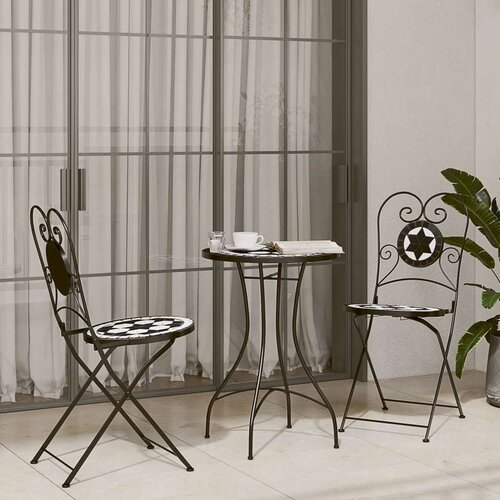 VidaXL Bistro set s mozaikom crno-bijeli od željeza i keramike Slike