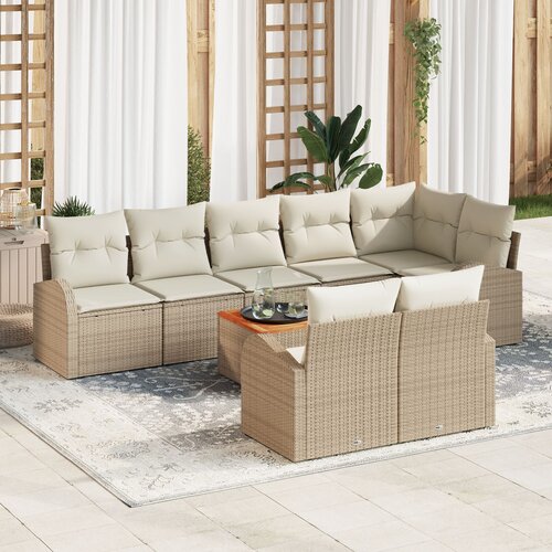 VidaXL 9-dijelni vrtni sofa set s jastučićima bež poli ratan Slike