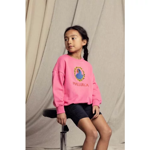Mini Rodini Otroški bombažen pulover Parrot roza barva