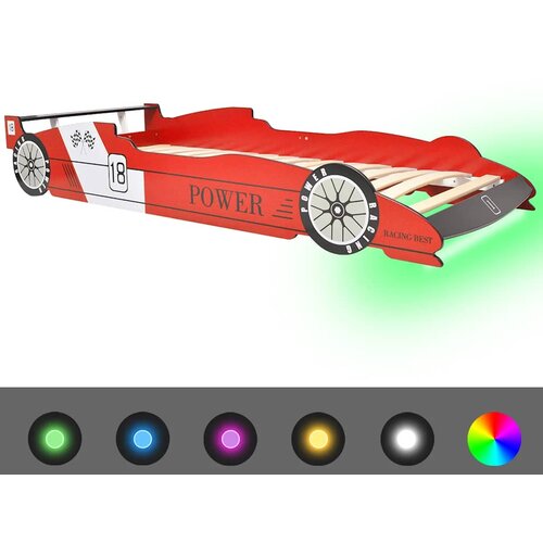  Dječji krevet u obliku trkaćeg automobila LED 90x200 cm crveni Slike