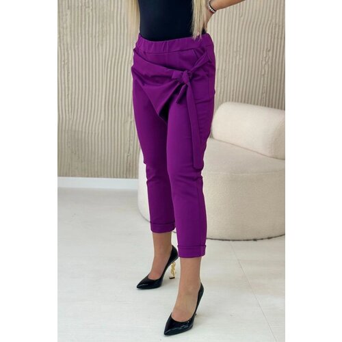 Kesi Viscose trousers with asymmetrical front tie dark purple Slike