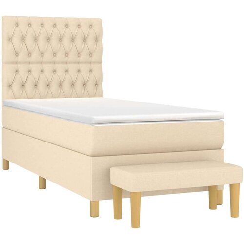 vidaXL Box spring postelja z vzmetnico krem 90x190 cm blago Cene