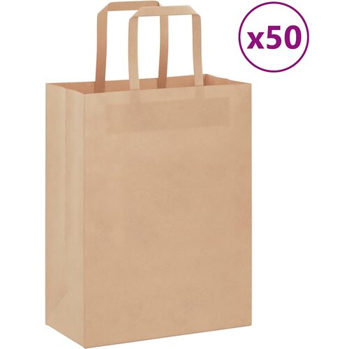 VidaXL Papirnate vrečke 50 kosov z ročaji rjave barve 21x11x28 cm Slike