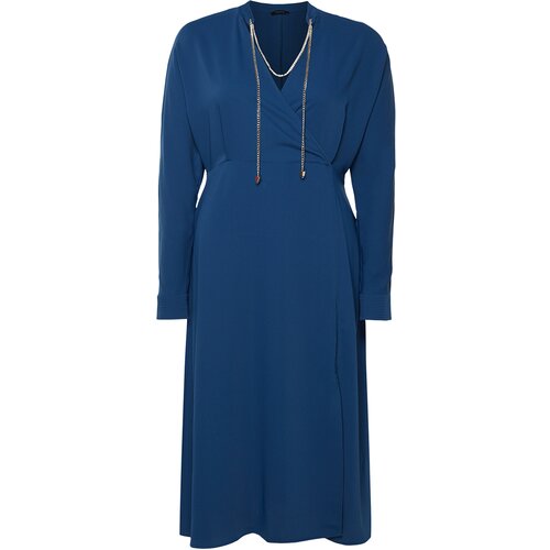 Trendyol Curve Navy Blue Accessory Detailed Midi Woven Dress Cene