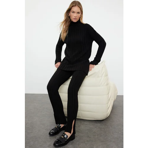 Trendyol Black Corduroy Trousers Slit Detailed Knitwear Bottom-Top Set