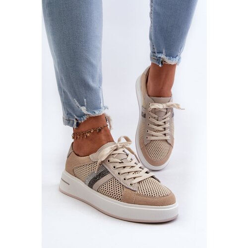 Kesi Women's leather sneakers D&A beige Cene