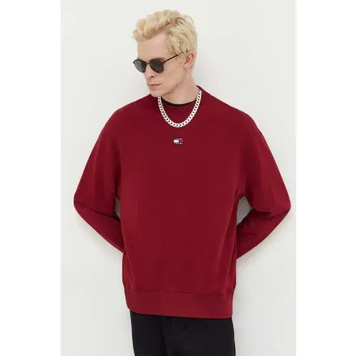 Tommy Jeans Bombažen pulover moška, bordo barva