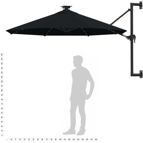  Zidni vrtni suncobran s LED svjetlima 300 cm crni Slike