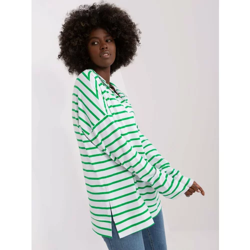Fashion Hunters White and green oversize blouse with slits