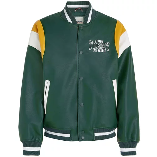Tommy Jeans Prehodna jakna rumena / temno zelena / bela