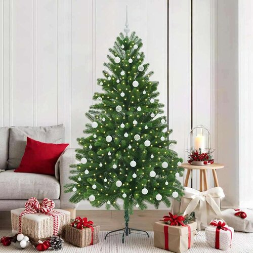 vidaXL Božično drevo med 300 LED z stojalom Zelena 180 cm PE Cene
