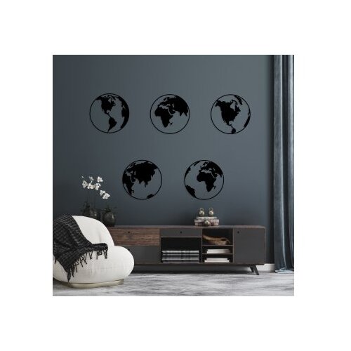 WALLXPERT Zidna dekoracija Mapa svijeta 2 1, 50x50cm, 5 dijelova, Crna Cijene