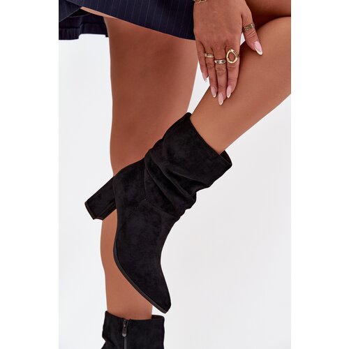 Boto Women's Ankle Boots with Ruching Heeled Warm Black Amelise Cene