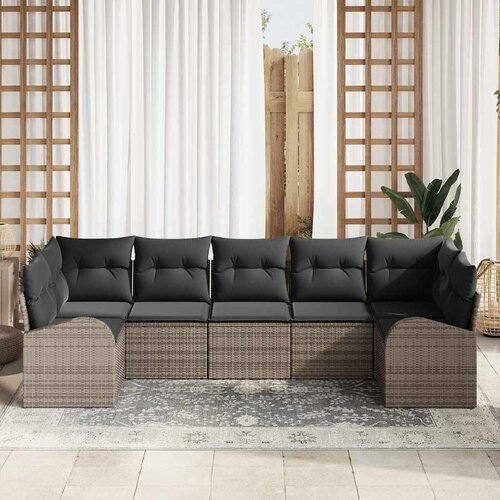  Sjedeća garnitura za vrt 7 kom. Siva poliratan 289 x 124 x 85 cm Slike
