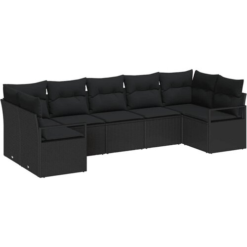 vidaXL Vrtna sedežna garnitura z blazino 7 pcs Črna poli ratan, (5000135524) Cene