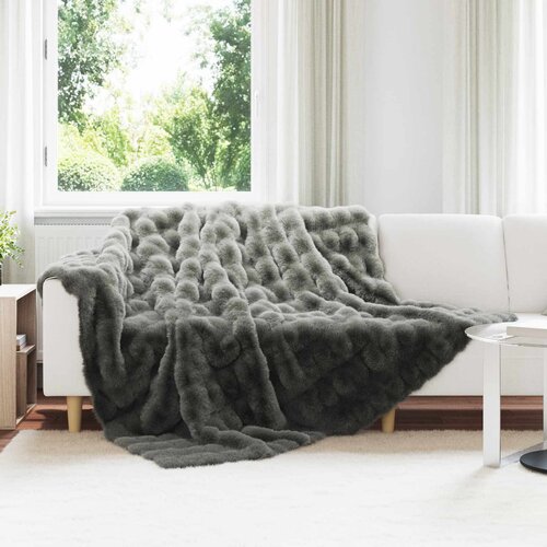 vidaXL Lažni zec deka 4 pcs Tamno siva 240 x 270 cm Poliester Cijene
