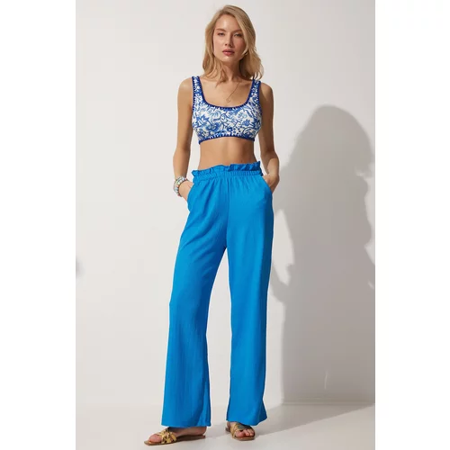 Happiness İstanbul Women's Blue Wide Leg Loose Trousers
