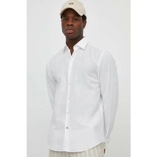 Boss Lanena košulja boja: bijela, regular, s klasičnim ovratnikom