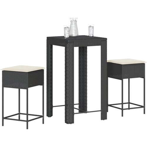 vidaXL Stol i stolice - 3-dijelni vrtni barski set od poliratana s jastucima crni - Crna 60.5 x 60.5 x 110.5 cm 2 Cene
