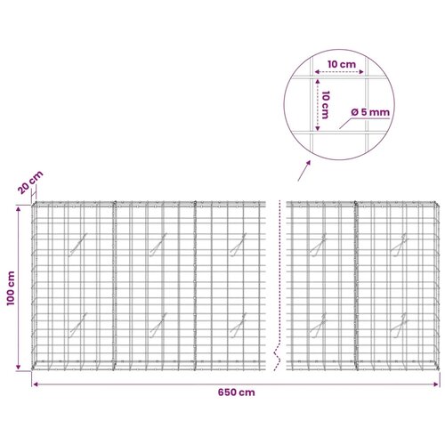  Gabion s žicom debljine 5 mm i mrežom 10x10 cm 650x20x100 cm - 20 cm 100 cm 650 cm Slike