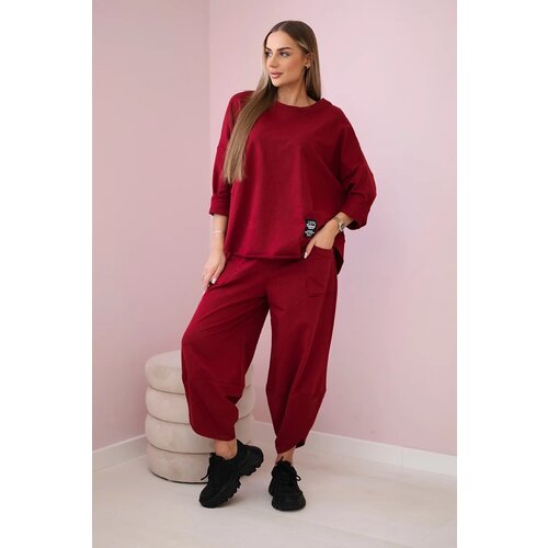 Kesi Włoski Cotton sweatshirt pants set burgundy Slike