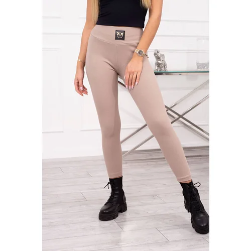 Kesi Ribbed leggings with a high waist in dark beige color