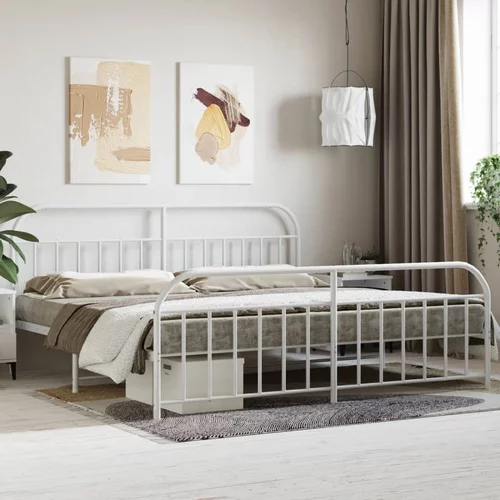 vidaXL Kovinski posteljni okvir z vzglavjem in vznožjem bel 200x200 cm