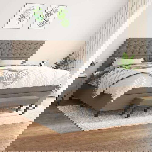  Box spring postelja z vzmetnico taupe 160x200 cm blago, (20999459) Slike