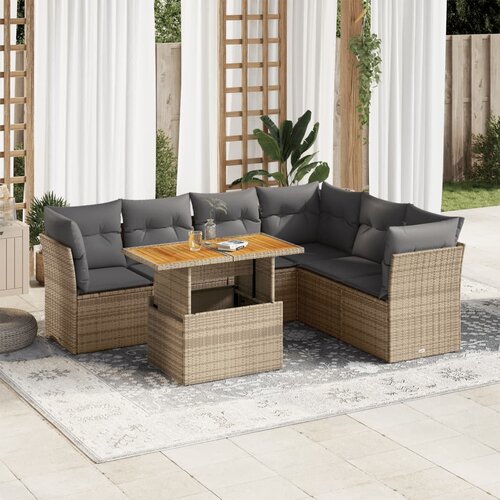 vidaXL 7-dijelni set vrtnih sofa od poliratana s jastucima bež Cijene