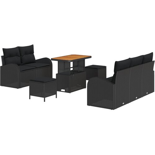 VidaXL 8-delni vrtni sofa set z blazinami Črna Poli Ratan Akacija, 2-sedežna vrtna sofa s shrambo in blazinami Črna Poli Ratan, 3-delni vrtni jedilni set z blazinami Črna Poli Ratan Akacija Slike