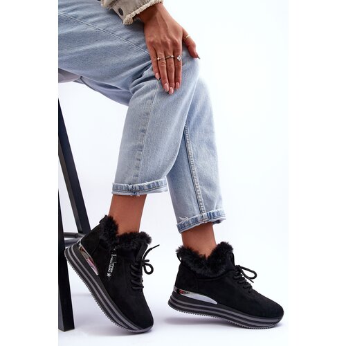 Boto Platform Furry Sports Shoes Black Jamarie Cene
