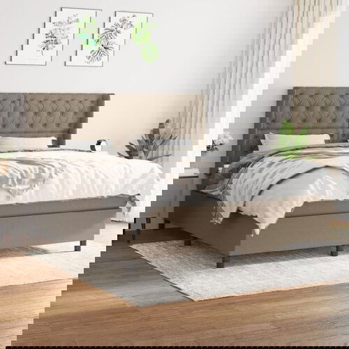 The Living Store Box spring postelja z vzmetnico taupe 160x200 cm blago - Box Spring Postelja, (21514304) Cene