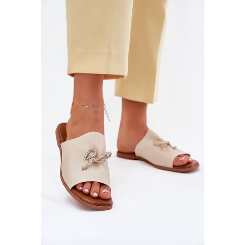 EVENTO Women&amp;#039;s sandals on a flat heel with decorative tying beige Norela Slike