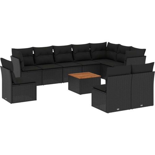  11-dijelni set vrtnih sofa od poliratana s jastucima crni Slike
