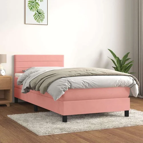 Box spring krevet s madracem ružičasti 90x200 cm baršunasti