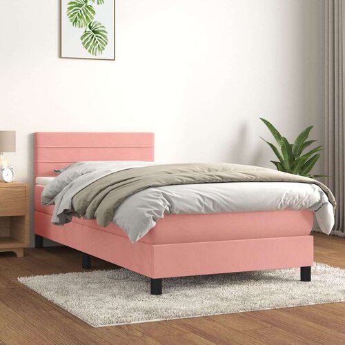 Box spring postelja z vzmetnico roza 90x200 cm žamet, (20723287) Cene