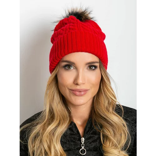 Fashion Hunters Red cap with hem and fur pompom