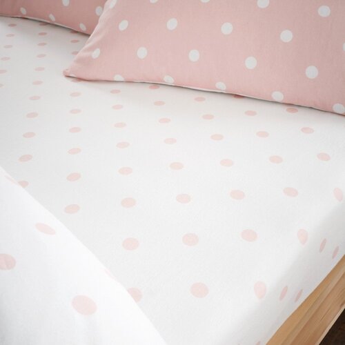 Catherine Lansfield Bela/rožnata napenjalna flanelna rjuha 135x190 cm Polka Dot &amp;ndash; Slike