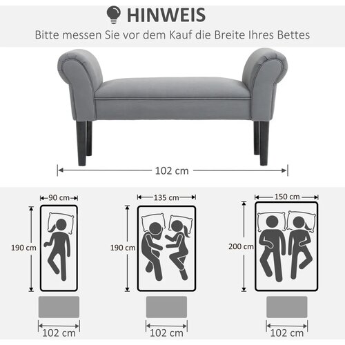  Klupa klupa za krevet robusna konstrukcija mekana presvlaka 102x36x51 cm siva Slike