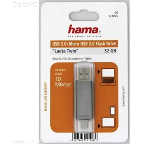  HAMA LAETA TWIN 2.0 32GB 10MB/s, sivi