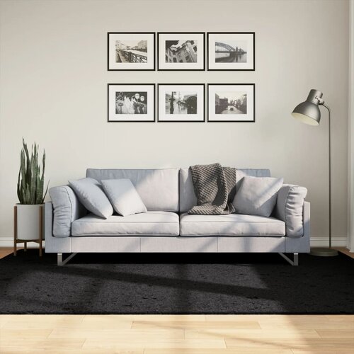 VidaXL Čupavi moderni tepih s visokim vlaknima crni 160x230 cm Slike