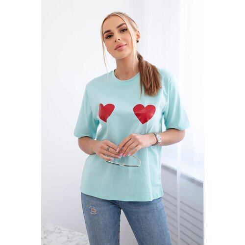 Kesi Cotton blouse with heart print light mint Cene