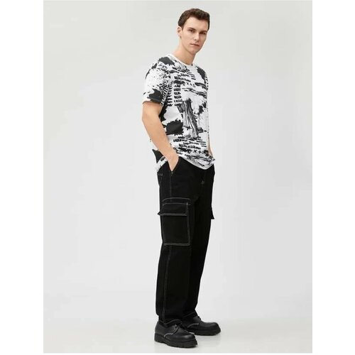 Koton Men's Abstract Printed T-Shirt Crew Neck Short Sleeve Cene